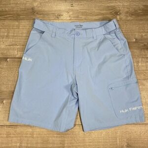 Huk Performance Fishing Shorts Mens XL Blue Utility Cargo Zip Pocket Stretch